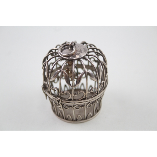 341 - Antique / Vintage .925 Sterling Silver Novelty Bird Cage Pendant Trinket Box 30g