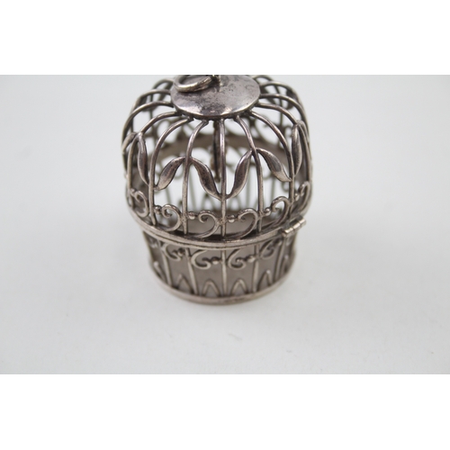 341 - Antique / Vintage .925 Sterling Silver Novelty Bird Cage Pendant Trinket Box 30g