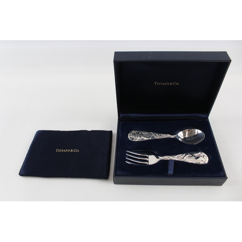 342 - TIFFANY & CO. Stamped .925 Sterling Silver Baby Feeding Spoon & Fork Boxed 94g