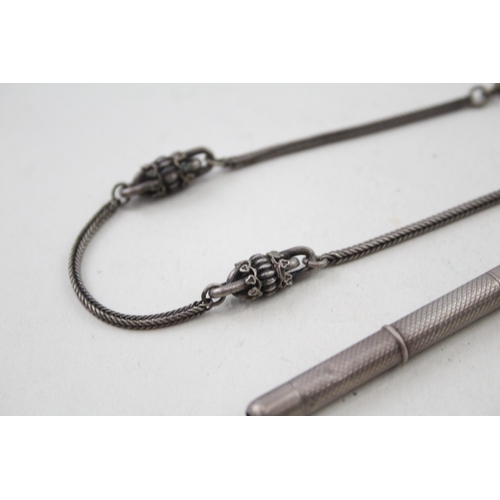 343 - Antique / Vintage .800 Continental Silver Ladies Albertina Chain w/ Pencil (27g)