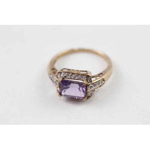 35 - 9ct gold amethyst & diamond ring (3g) Size  O 1/2