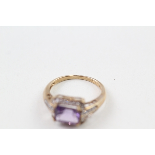 35 - 9ct gold amethyst & diamond ring (3g) Size  O 1/2