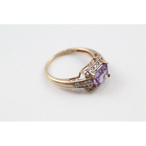 35 - 9ct gold amethyst & diamond ring (3g) Size  O 1/2