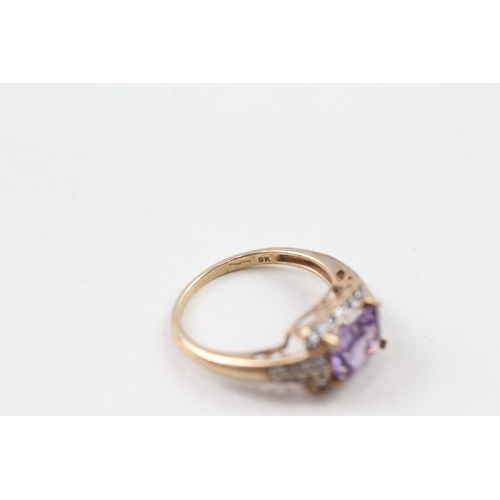 35 - 9ct gold amethyst & diamond ring (3g) Size  O 1/2