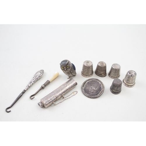 354 - 10 x Antique / Vintage Hallmarked .925 Sterling Silver Haberdashery (62g)