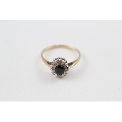 36 - 9ct gold vintage sapphire and diamond cluster dress ring (1.7g) Size  O 1/2