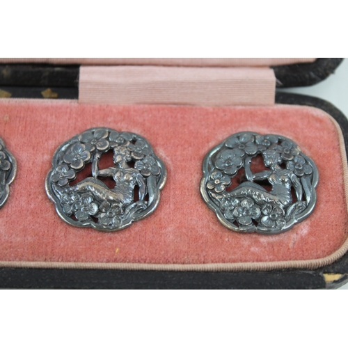 361 - 6 x Antique ART NOUVEAU 1901 Birmingham Sterling Silver Buttons Cased 28g