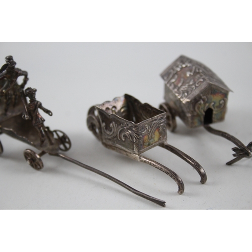 373 - 3 x Antique / Vintage .925 & .950 Silver Novelty Carriages / Ornaments (72g)