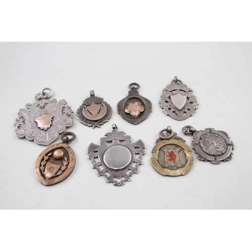 374 - 8 x Antique / Vintage Hallmarked .925 Sterling Silver Fobs / Medallions (79g)