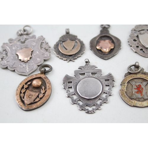 374 - 8 x Antique / Vintage Hallmarked .925 Sterling Silver Fobs / Medallions (79g)