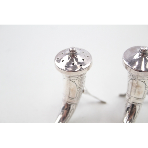 376 - Pair of Vintage .925 Sterling Silver Norway Horn Form Salt Pepper Cellars 35g