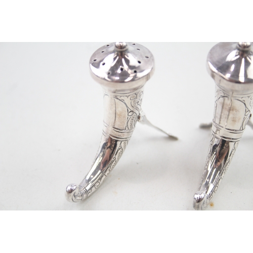 376 - Pair of Vintage .925 Sterling Silver Norway Horn Form Salt Pepper Cellars 35g