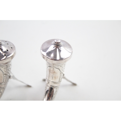 376 - Pair of Vintage .925 Sterling Silver Norway Horn Form Salt Pepper Cellars 35g