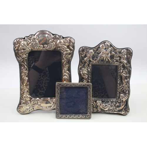 378 - 3 x Antique / Vintage .925 Sterling Silver Ornate Photograph Frames (687g)