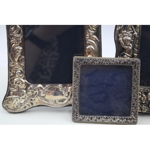 378 - 3 x Antique / Vintage .925 Sterling Silver Ornate Photograph Frames (687g)