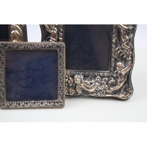 378 - 3 x Antique / Vintage .925 Sterling Silver Ornate Photograph Frames (687g)