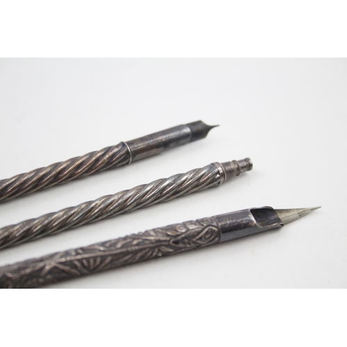 382 - 3 x Antique / Vintage .900 & .925 Sterling Silver Dipping Nibs & Pencil (35g)