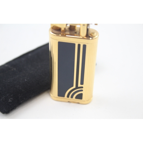 399 - A Dunhill 'UNIQUE' Gold Plated Lift Arm Pocket Lighter w/ Art Deco Enamel Finish