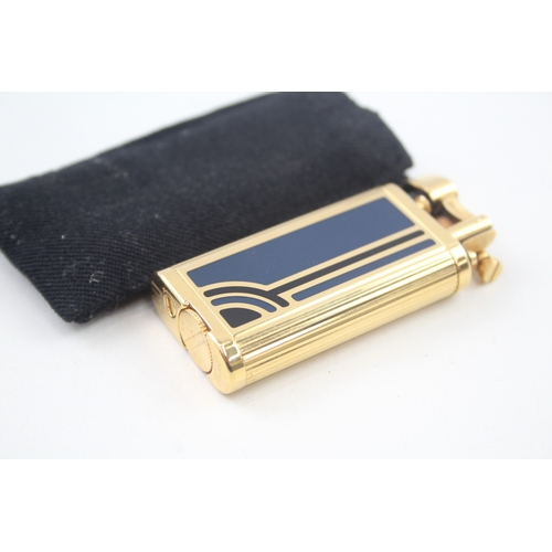 399 - A Dunhill 'UNIQUE' Gold Plated Lift Arm Pocket Lighter w/ Art Deco Enamel Finish