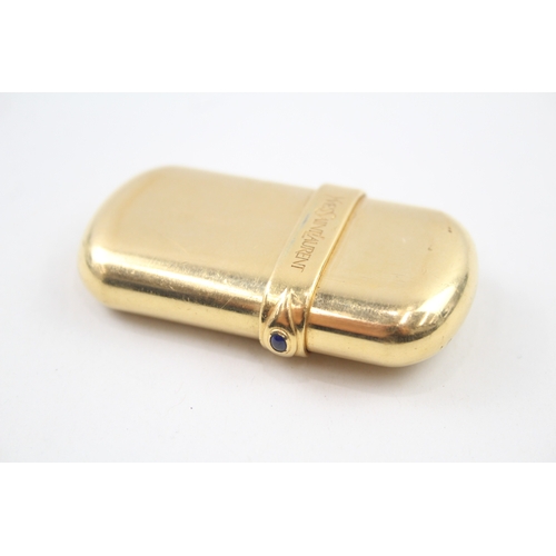 404 - Yves Saint Laurent Gold Plated Pocket Lighter w/ Blue Cabochon Stone Vintage