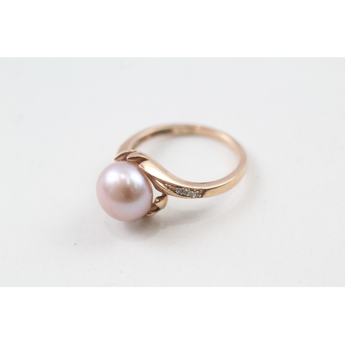 41 - 9ct gold cultured pearl and diamond cocktail ring (3.4g) Size  Q