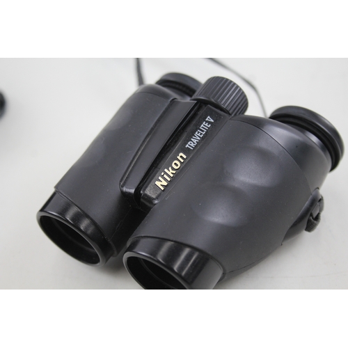 447 - Nikon Travelite EX & Nikon Travelite V Compact Binoculars Working w/ Cases x 2