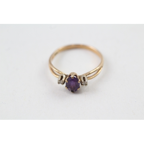 45 - 14ct gold amethyst & diamond dress ring (1.5g) AS SEEN - MISHAPEN Size  K