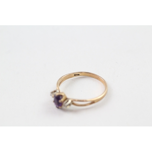 45 - 14ct gold amethyst & diamond dress ring (1.5g) AS SEEN - MISHAPEN Size  K