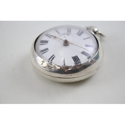 459 - Vintage 925 Silver Laurence Louth with Pair Case Pocket Watch Key-Wind WATCH RUNS