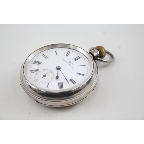 464 - Vintage Sterling Silver L.W.Co Prescot Pocket Watch Hand-Wind WATCH RUNS