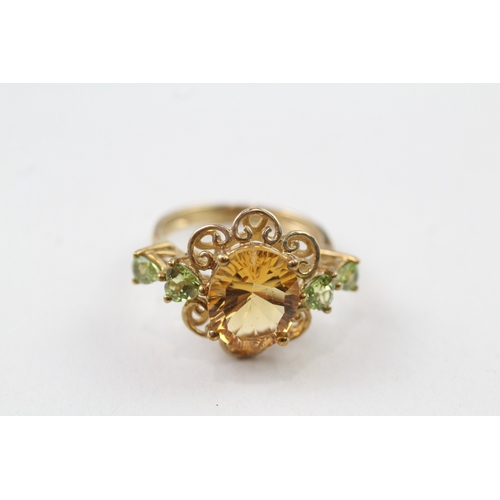 47 - 9ct gold citrine & peridot ring (3.8g) Size  N