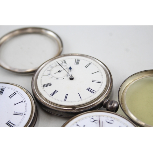 472 - Job Lot Vintage Mixed Purity Silver Pocket Watches Hand/Key-Wind UNTESTED x 4