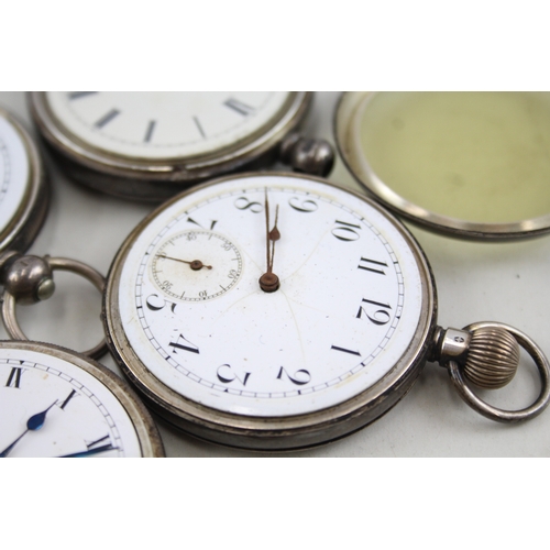 472 - Job Lot Vintage Mixed Purity Silver Pocket Watches Hand/Key-Wind UNTESTED x 4