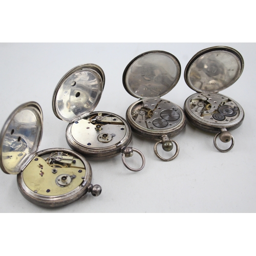 472 - Job Lot Vintage Mixed Purity Silver Pocket Watches Hand/Key-Wind UNTESTED x 4