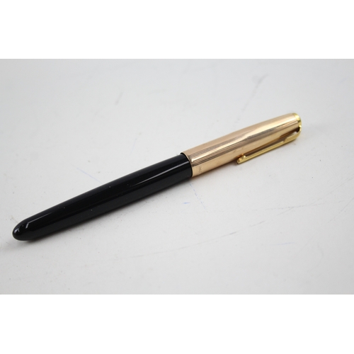 489 - Vintage Parker 51 Black Fountain Pen w/ 14ct Gold Nib, Gold Plate Cap WRITING