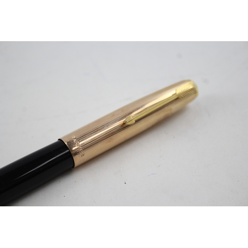 489 - Vintage Parker 51 Black Fountain Pen w/ 14ct Gold Nib, Gold Plate Cap WRITING