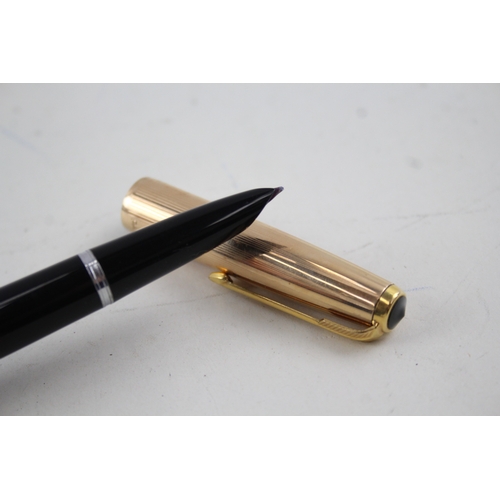 489 - Vintage Parker 51 Black Fountain Pen w/ 14ct Gold Nib, Gold Plate Cap WRITING