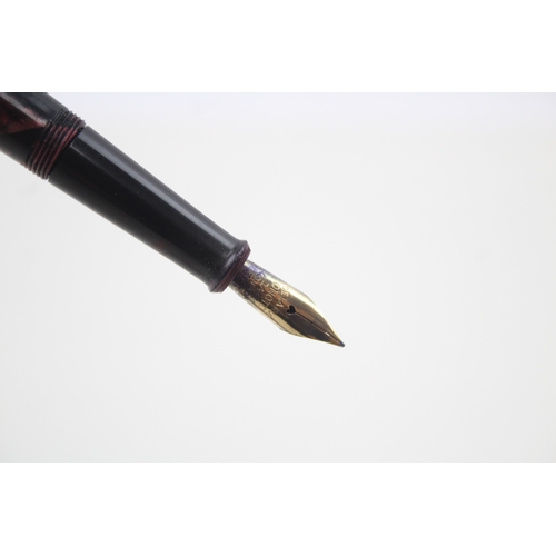 490 - Vintage De La Rue Onoto The Pen Burgundy Fountain Pen w 14ct Gold Nib WRITING