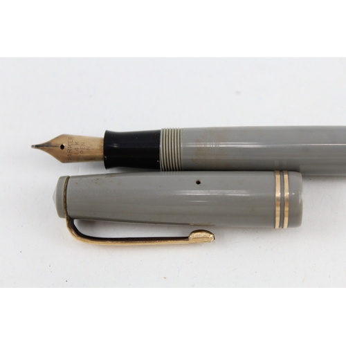 492 - Vintage Parker Victory Grey Fountain Pen w/ 14ct Gold Nib WRITING