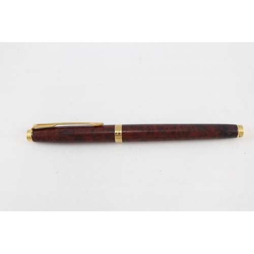 493 - Vintage Parker 75 Brown Lacquer Fountain Pen w/ 14ct Gold Nib WRITING