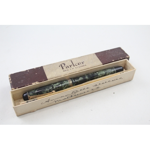 495 - Vintage Parker Televisor Green Fountain Pen w/ 14ct Gold Nib WRITING Boxed