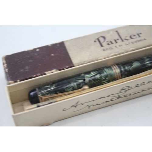 495 - Vintage Parker Televisor Green Fountain Pen w/ 14ct Gold Nib WRITING Boxed