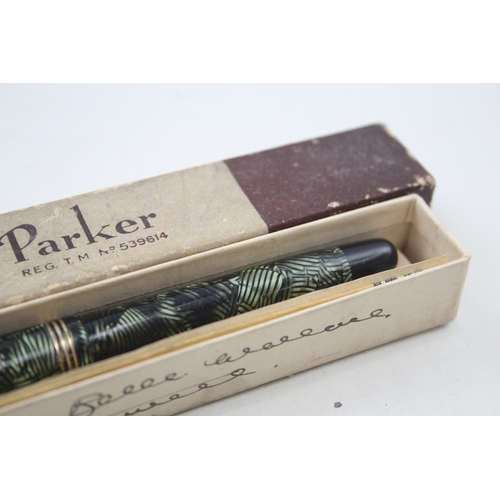 495 - Vintage Parker Televisor Green Fountain Pen w/ 14ct Gold Nib WRITING Boxed