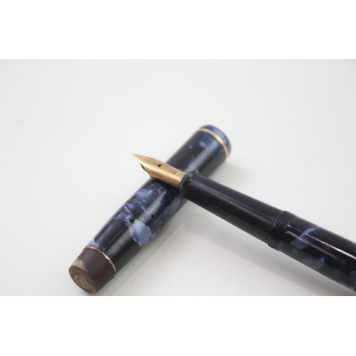 498 - Vintage De La Rue Onoto The Pen Navy Fountain Pen w 14ct Gold Nib WRITING