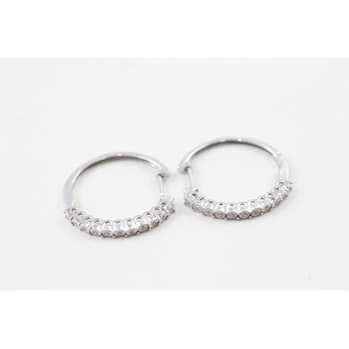 5 - 9ct white gold diamond hoop earrings with hinged backs (3g)