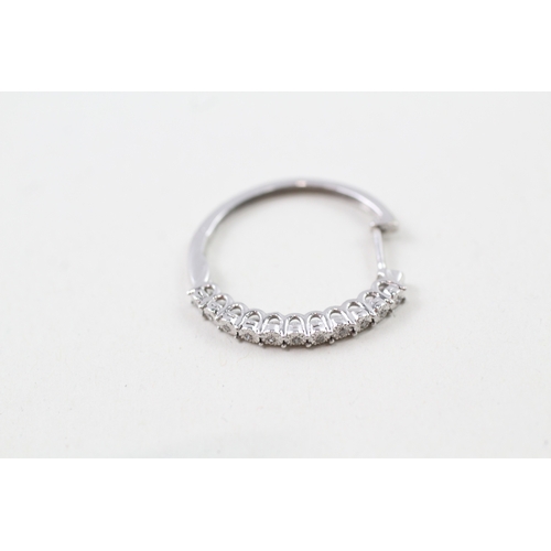 5 - 9ct white gold diamond hoop earrings with hinged backs (3g)