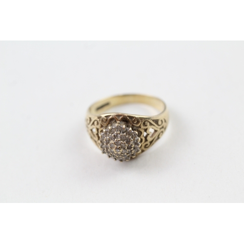 50 - 9ct gold diamond cluster cocktail ring with decorative shoulders (3.1g) Size  O