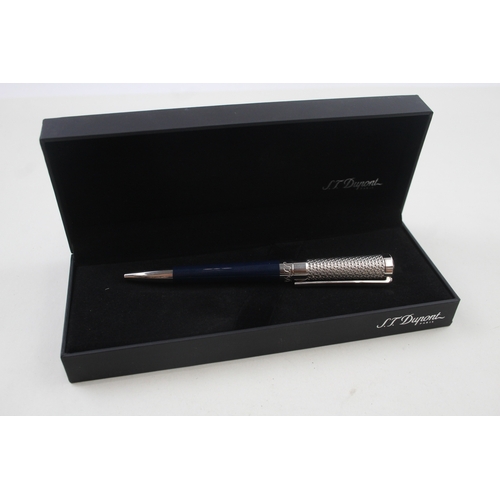 500 - S.T DUPONT Navy Lacquer & Palladium Finish Fire Head Pattern Ballpoint Pen Biro