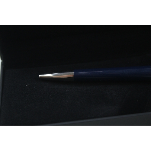 500 - S.T DUPONT Navy Lacquer & Palladium Finish Fire Head Pattern Ballpoint Pen Biro