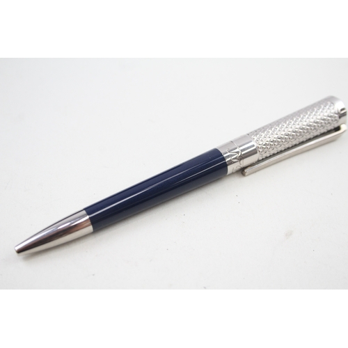 500 - S.T DUPONT Navy Lacquer & Palladium Finish Fire Head Pattern Ballpoint Pen Biro